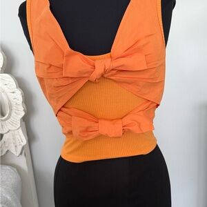 Sunday in Brooklyn Orange Tie Front Tank Top